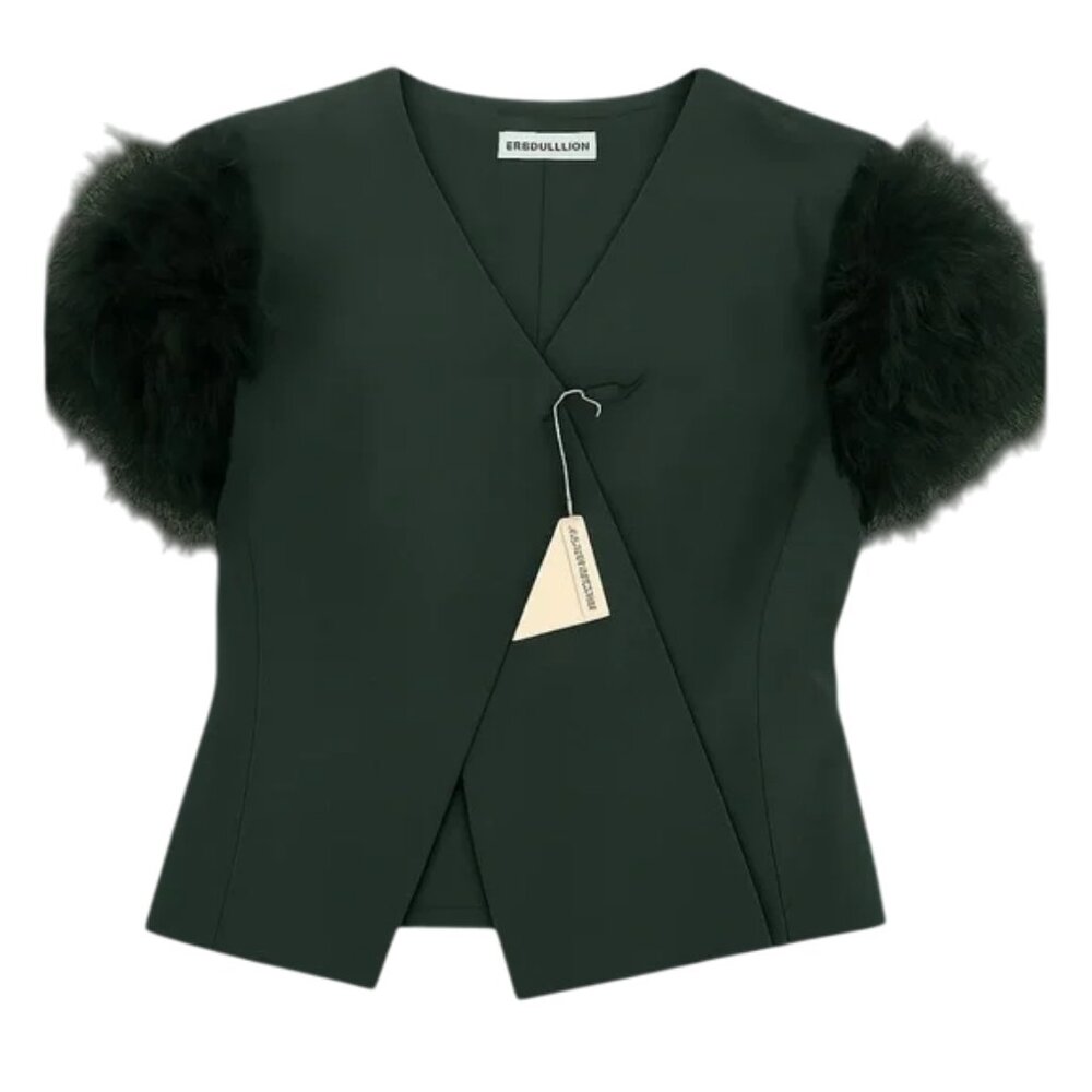 Emporio Armani feather sleeves wrap blouse green women's size 38 NWT